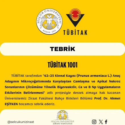 TÜBİTAK 1001 PROJESİ Desteklenmeye Hak Kazanmıştır.